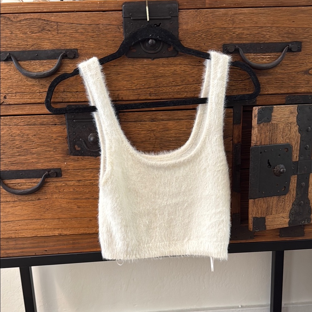 Stradivarius White Fuzzy Crop Top